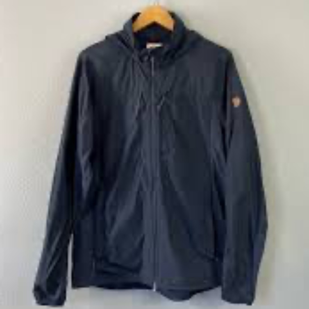 FJallRaven High Coast Hybrid Navy Blue Packable Hooded Jacket size large